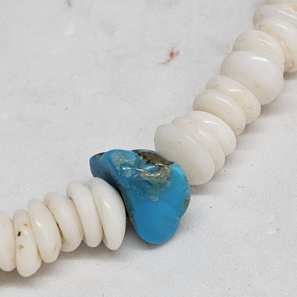 Genuine White Puka Shell Turquoise Nugget Necklac… - image 6